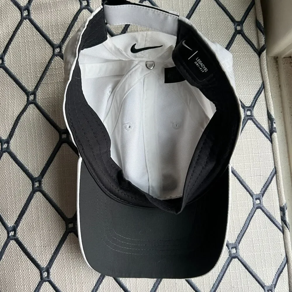 Nike Golf Legacy 91 Dri-Fit Hat White Black Swoosh Adjustable Strapback Cap OSFM
